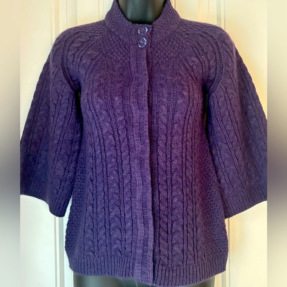 Charlotte Tarantola Purple 7/8 Sleeved Snap Front Cardigan size small